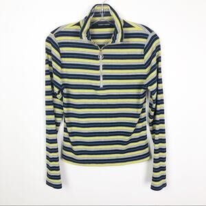 Code X Mode Striped Mock Neck Zip Front Top Yellow Women’s Size Medium